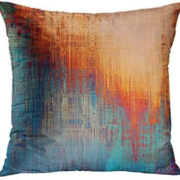 4 Abstract Art Orange Blue Soft Velvet Pillow Covers 18x18 Square Zip New Set #1 - Picture 3 of 10